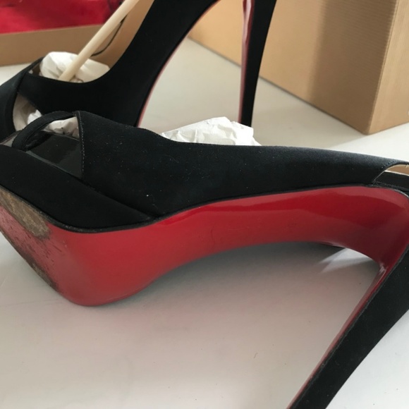 Chistian Louboutin Satin Black Open Toed Heels - Picture 6 of 6